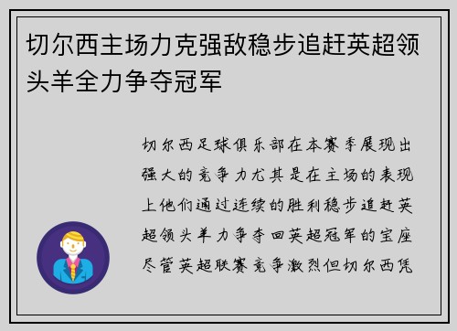 切尔西主场力克强敌稳步追赶英超领头羊全力争夺冠军