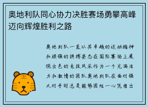 奥地利队同心协力决胜赛场勇攀高峰迈向辉煌胜利之路
