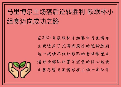 马里博尔主场落后逆转胜利 欧联杯小组赛迈向成功之路